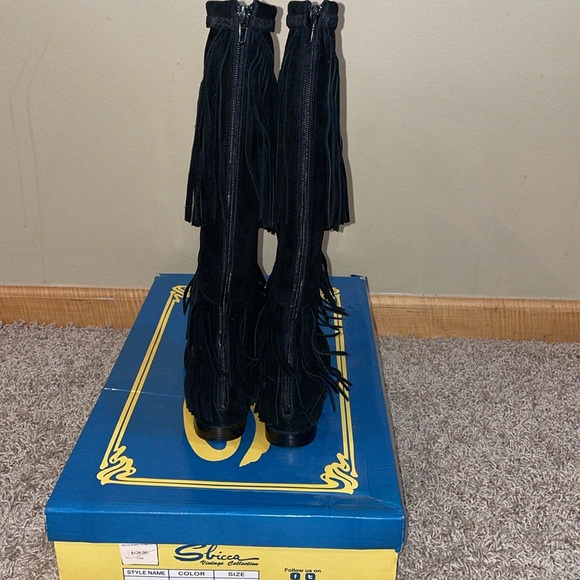 SBICCA FRINGE BOHO/WESTERN BLACK SUEDE KNEE HIGH BOOT LIKE NEW SIZE 6.5 - Picture 6 of 12